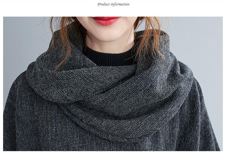 Turtleneck Sweater Knit Tunic Casual Style 3/4 Batwing Sleeve Oversized Charcoal