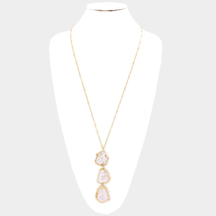 Triple Semi-Precious Stone Turquoise Pendant Long Necklace