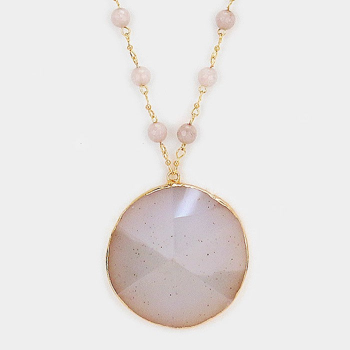 Semi Precious Stone Round Pendant Beaded Long Necklace