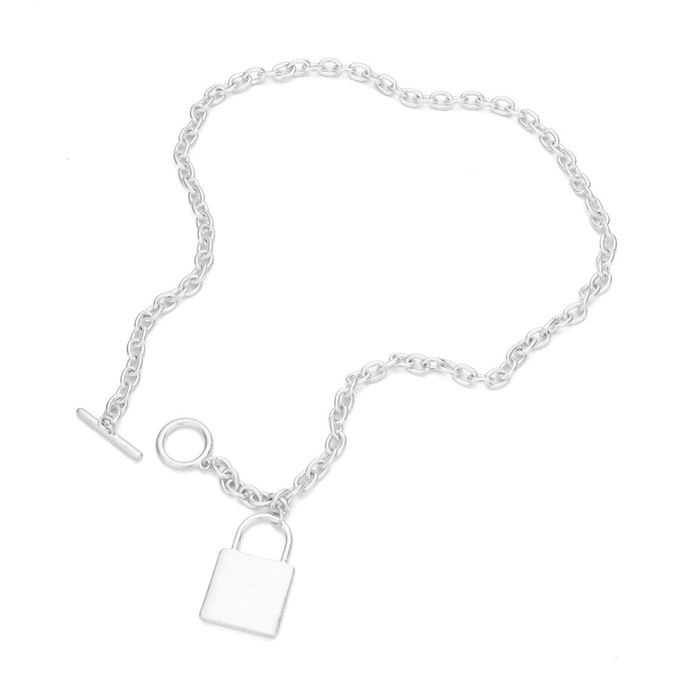 PAD LOCK PENDANT TOGGLE NECKLACE Silver