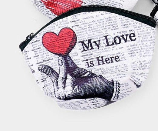 "My Love" Heart Newspaper Coin Purses 4 styles
