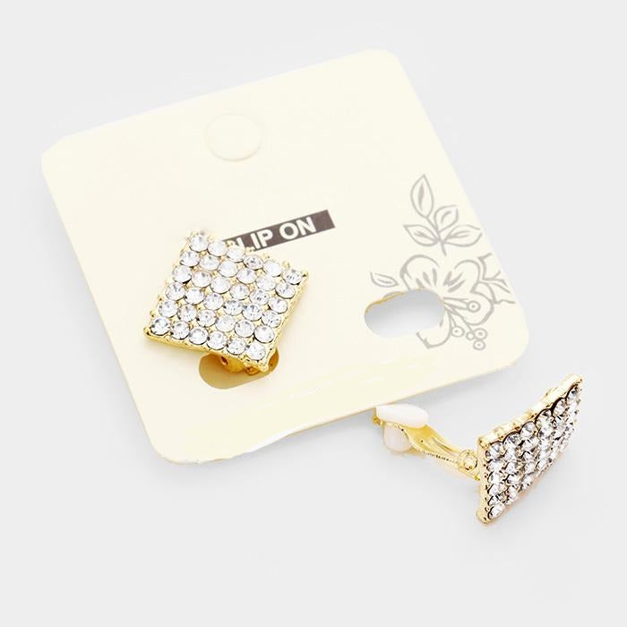 Crystal Pave Diamond Clip on Stud Earrings