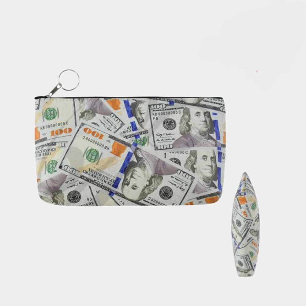 $100 DOLLAR 3D PRINT MINI POUCH ZIPPER BAGS