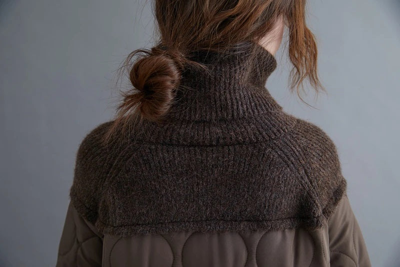 Turtleneck Sweater/Patchwork Quilted Nylon Puffer Accent Causal Oversized Brown