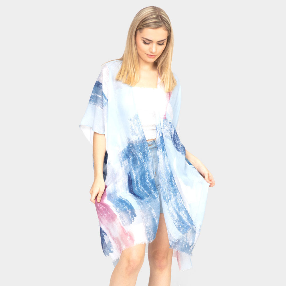 Brush Paint Print Kimono Spring/Summer Blue