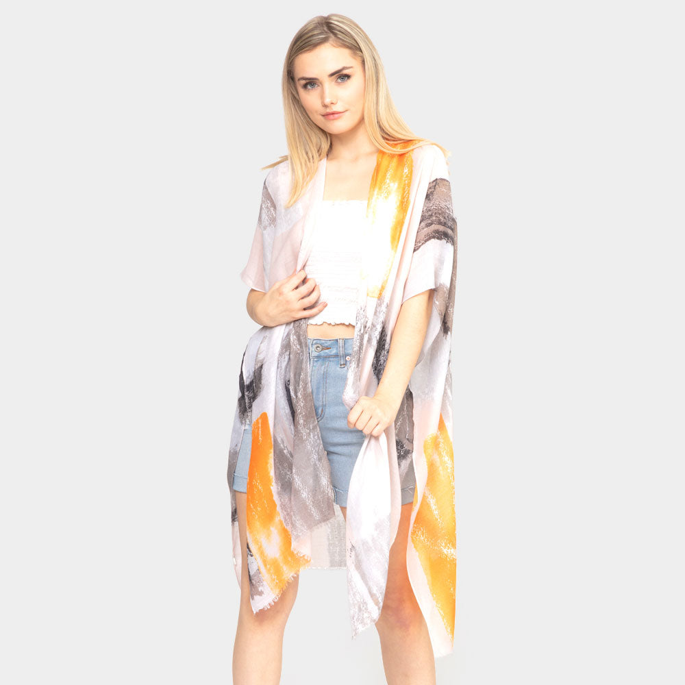 Brush Paint Print Kimono Spring/Summer Orange
