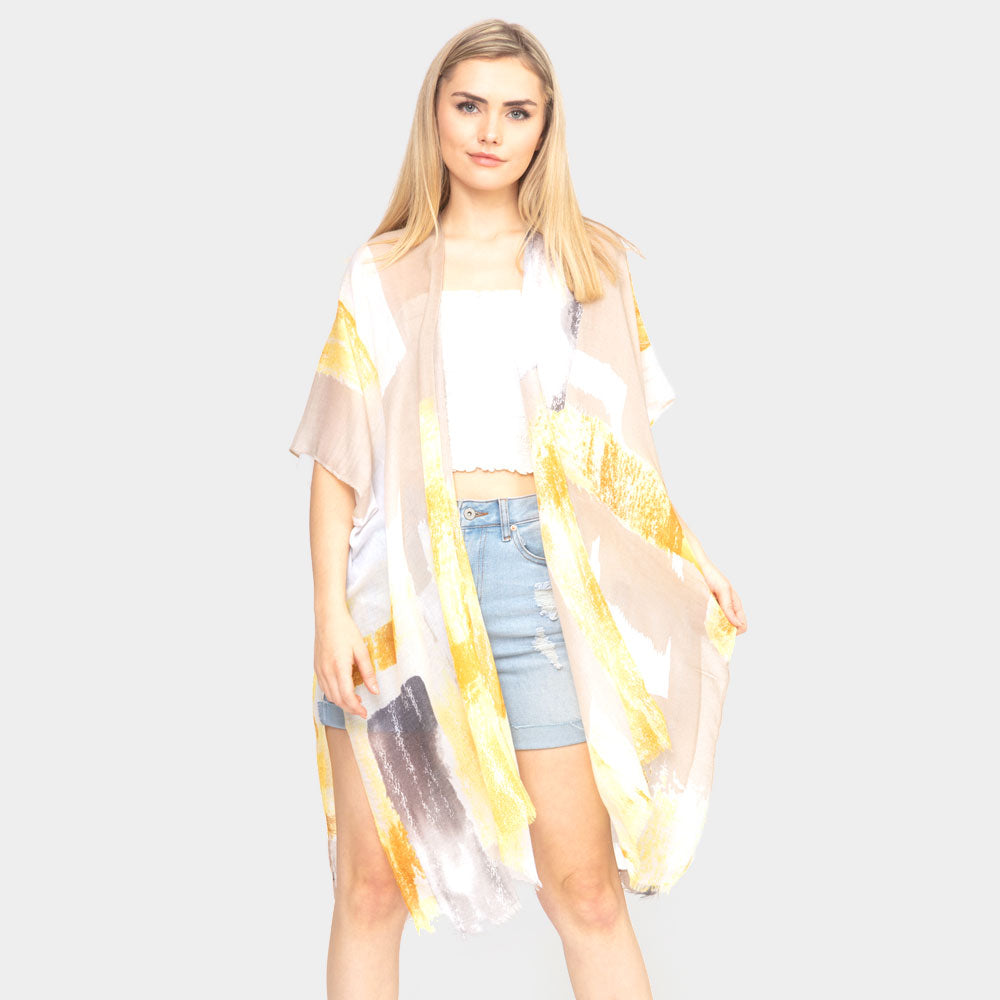 Brush Paint Print Kimono Spring/Summer Yellow