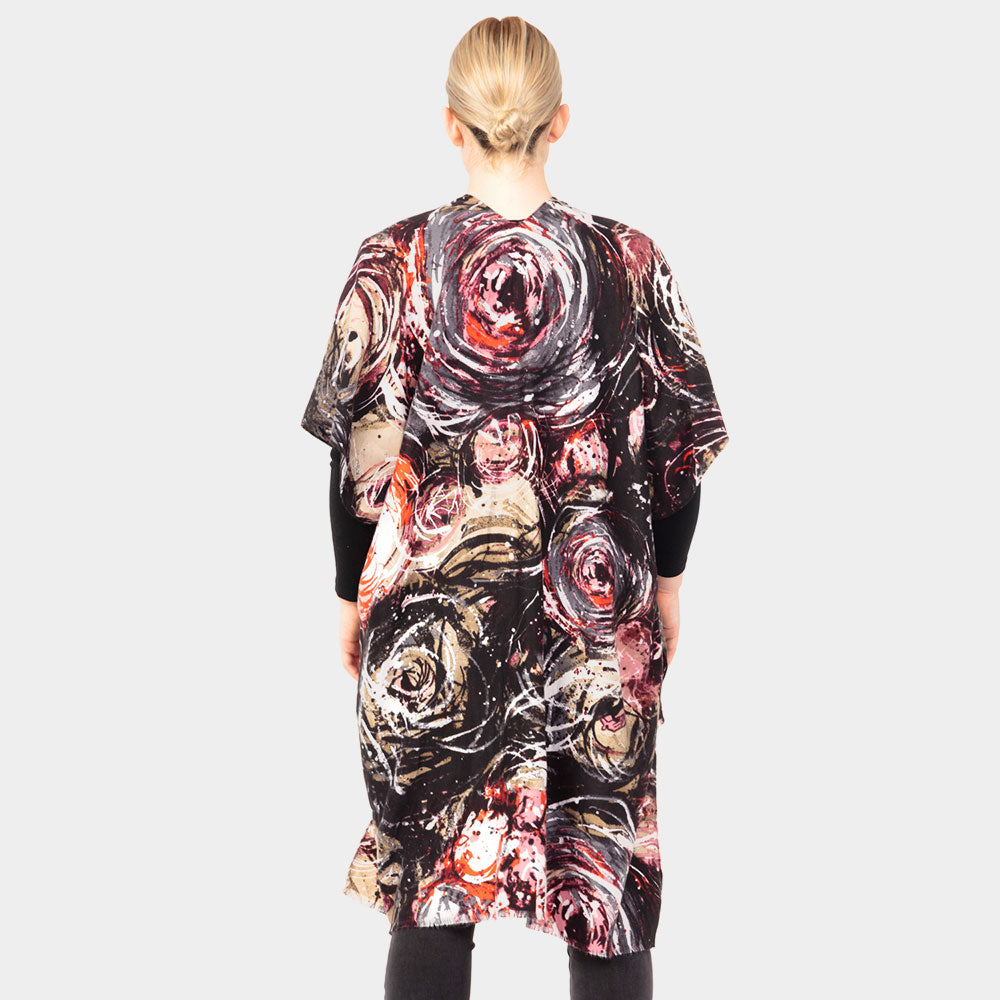 Kimono Swirl/Abstract Print Kimono Black/Burgundy