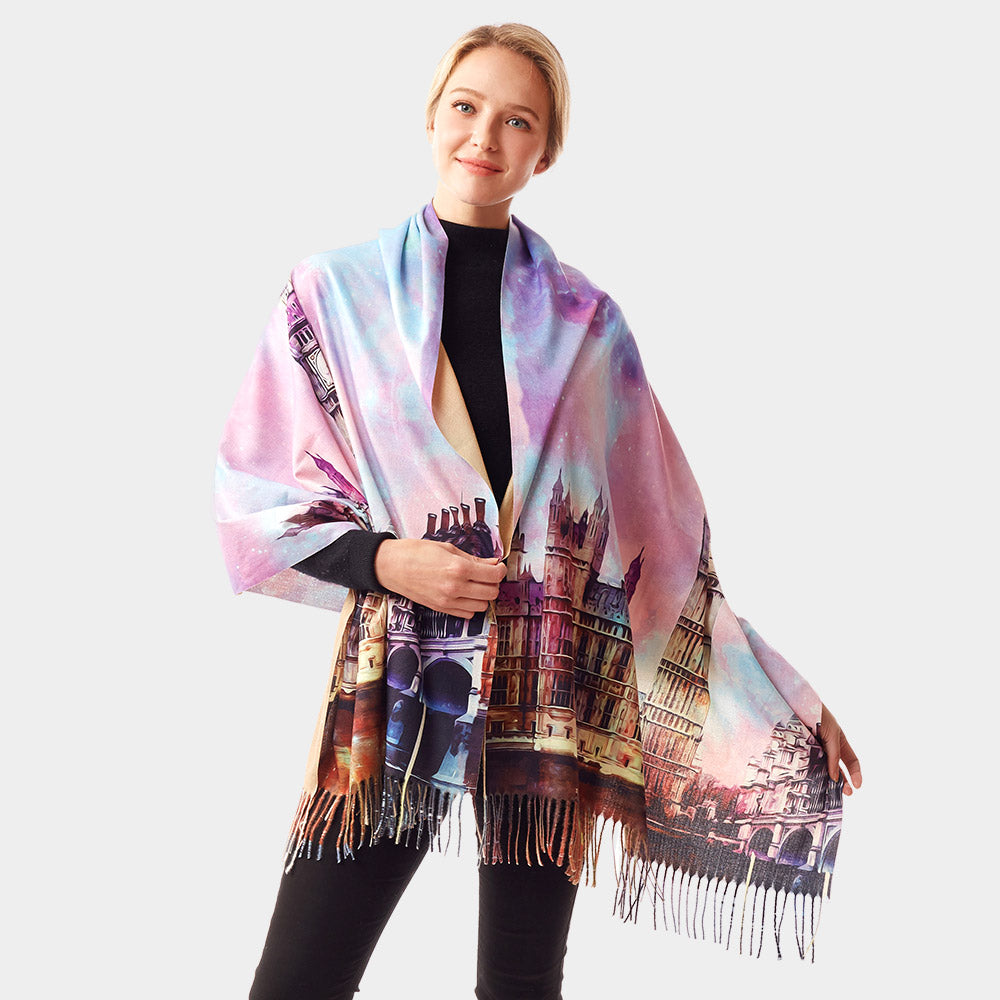 BIG BEN CLOCK TOWER PAINTING PRINTED SCARF