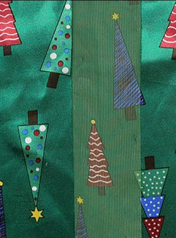 Holiday Satin Striped Christmas Tree Print Scarf Green Rectangle