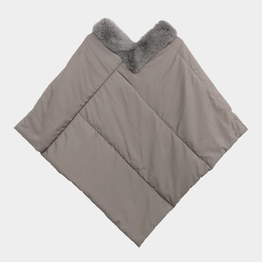 Puffer Poncho Faux Fur Trimmed Gray