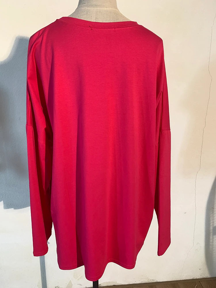 Long Sleeve Tee with Side Cut-Out Round Neck in Rose