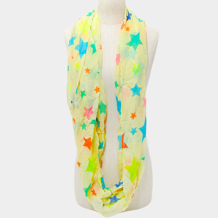 Neon Star Print Infinity Scarf -YELLOW