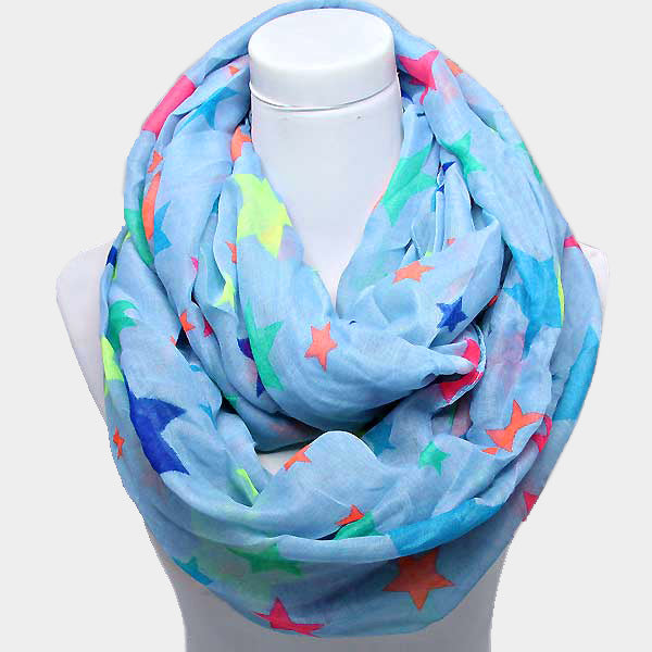 Neon Star Print Infinity Scarf -Blue