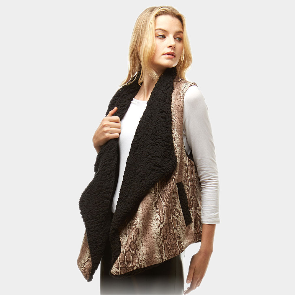 Snakeskin Fur Lining Vest Brown