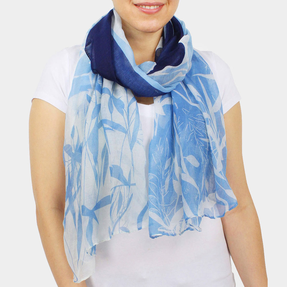 Floral Print Scarf-Blue