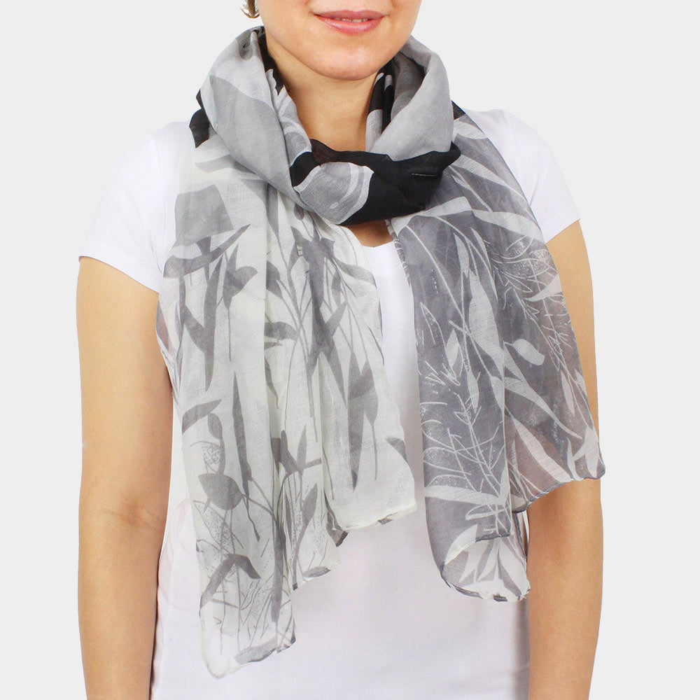 Floral Print Scarf-Grey