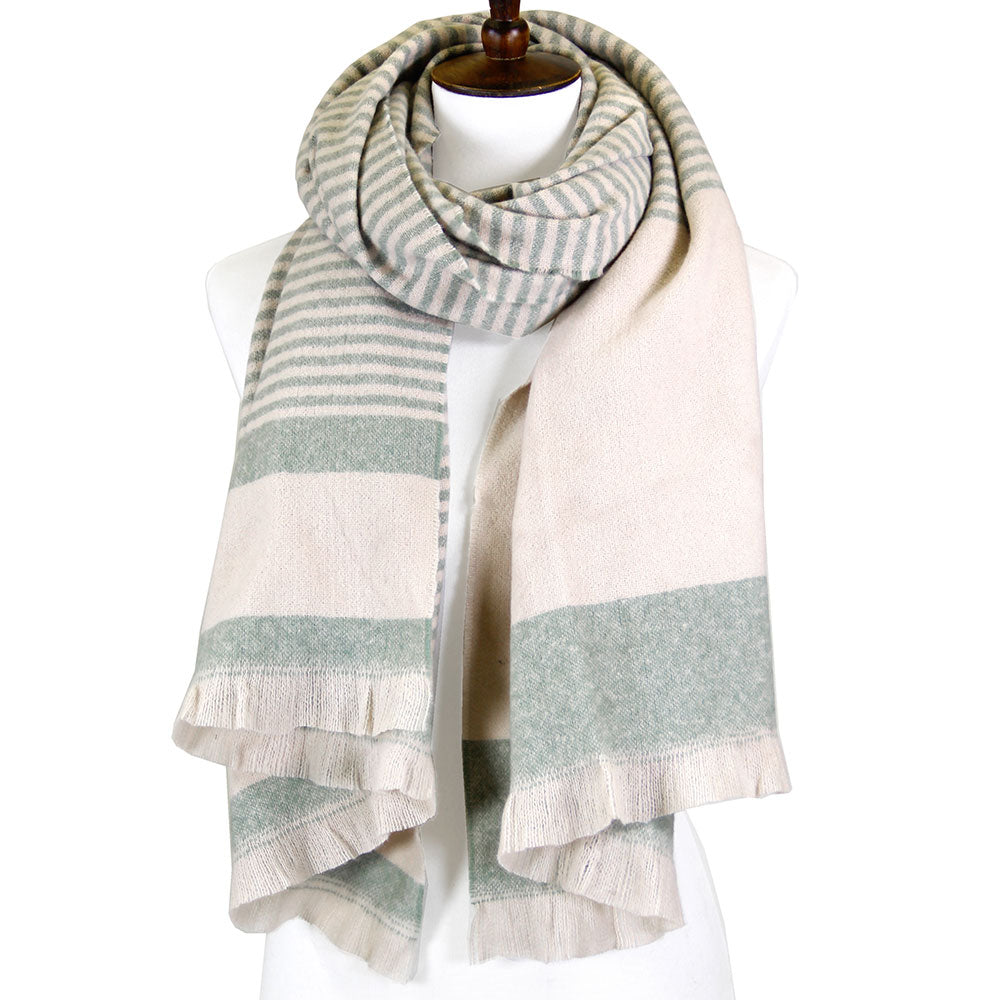 STRIPED BOUCLE OBLONG SCARF/Mint & Cream