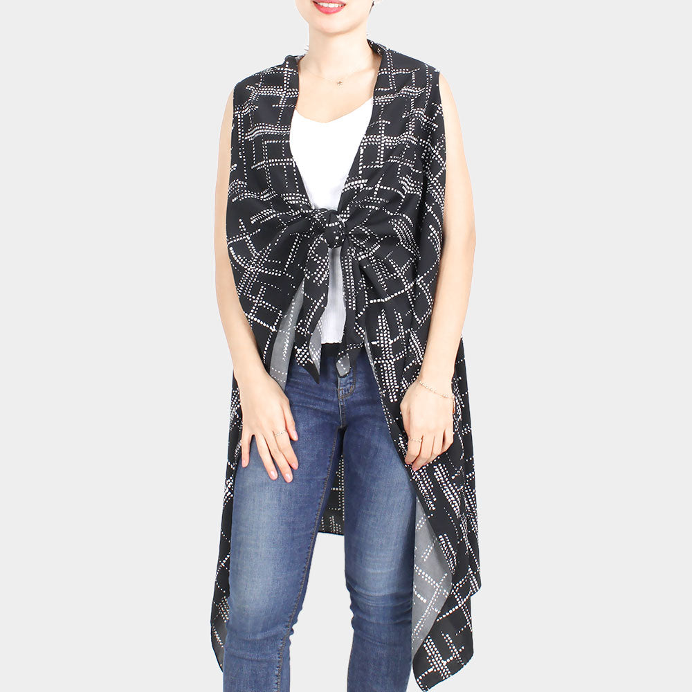 Abstract Print Vest Cover-up Spring/Summer Black