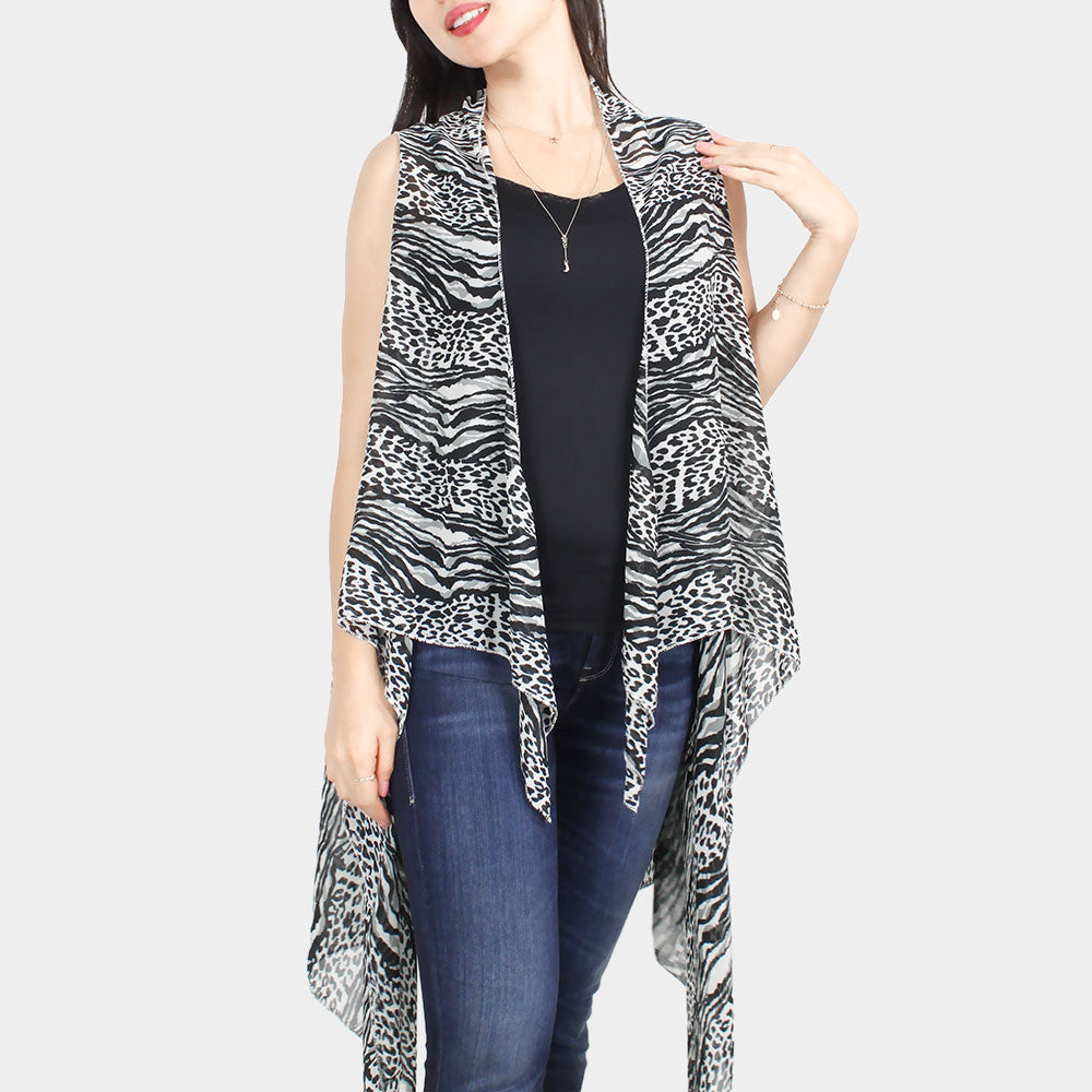 Animal Print Vest Cover-up Spring/Summer Black
