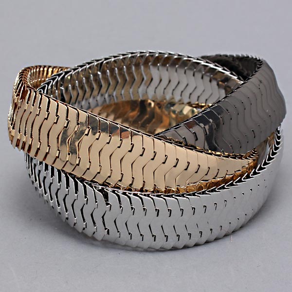 Vintage Tri-Colored Gold Silver Hematite 3 Strand Stretch Bracelet