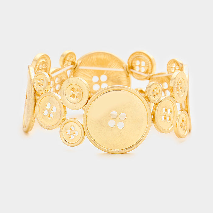 Gold Tone Metal Button Stretch Bracelet