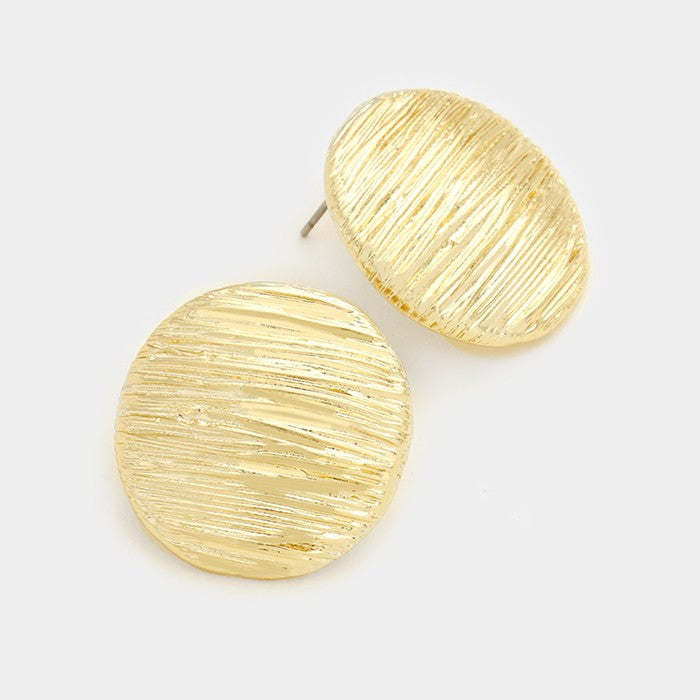 Textured Metal Disc Earrings Gold Tone