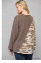 Two Tone Knit and Camo Print V-Neck Top by Vanilla