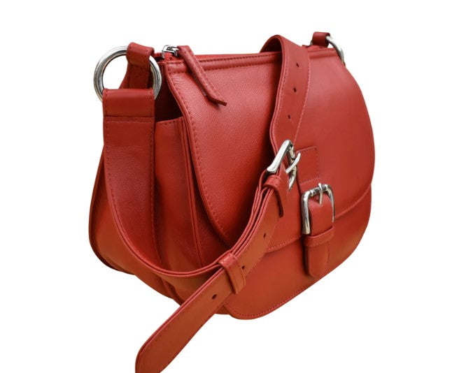 Leather Saddle Bag in Red