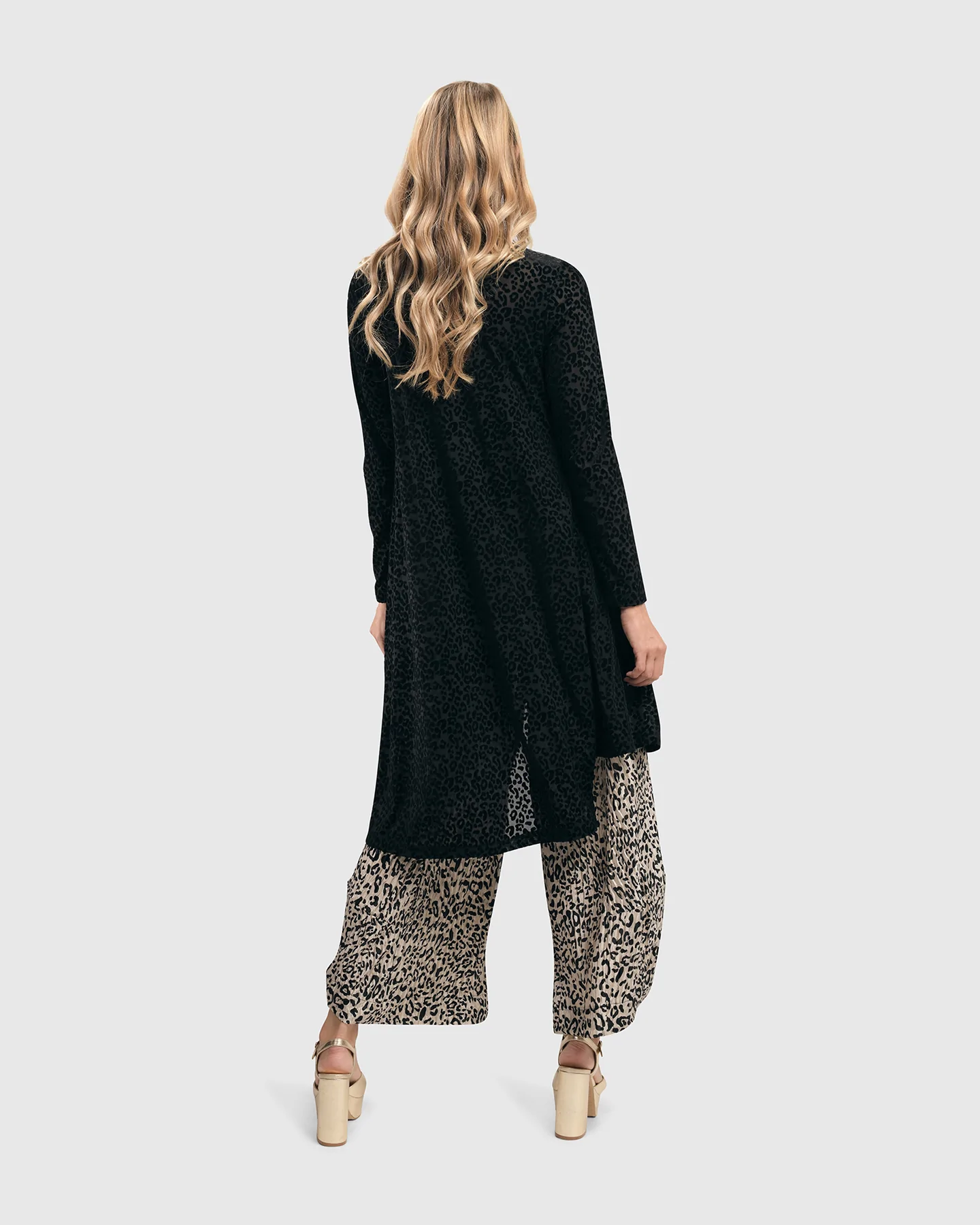 Leopard Velvet Hi-Lo Tunic Top, Black by Alembika