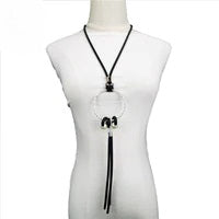 Recycled Rubber and Silicone Long Necklace w/ Silver Circle Faux Pearl Pendant