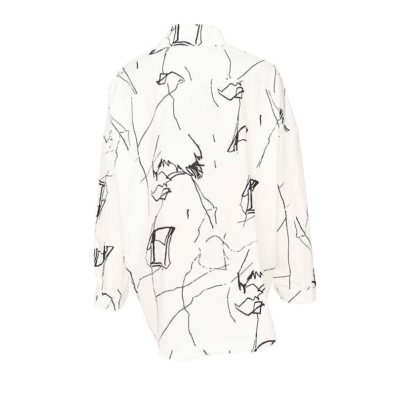 White & Black Abstract Pattern Oversized Button Down Shirt