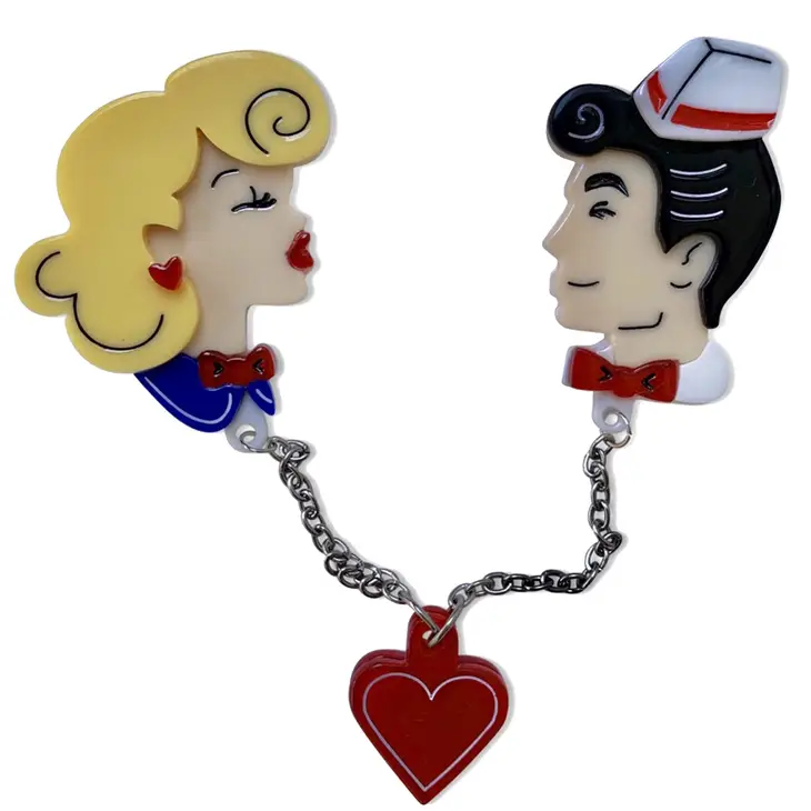 Belle & Beau Kiss Rockabilly Brooch-Novelty Pin