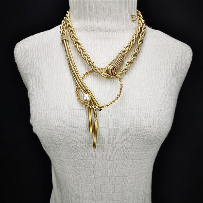 Gold Cord Women’s Fashion Belt with Braided Design and Faux Pearl Accents