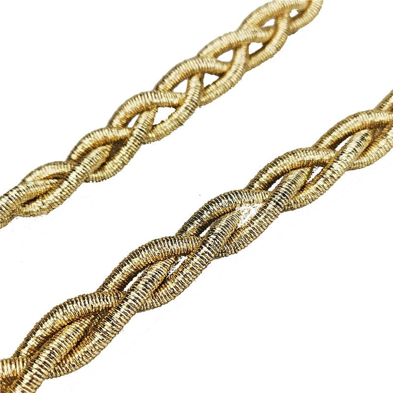 Gold Cord Women’s Fashion Belt with Braided Design and Faux Pearl Accents