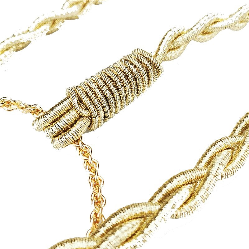 Gold Cord Women’s Fashion Belt with Braided Design and Faux Pearl Accents