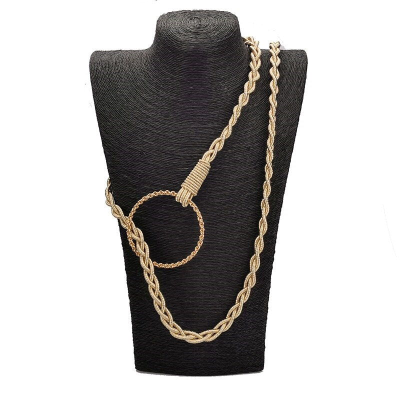 Gold Cord Women’s Fashion Belt with Braided Design and Faux Pearl Accents
