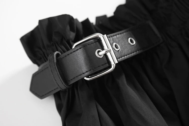 High Waisted Tulip Skirt Long Skirt with Leather Belt at Waist Band Black