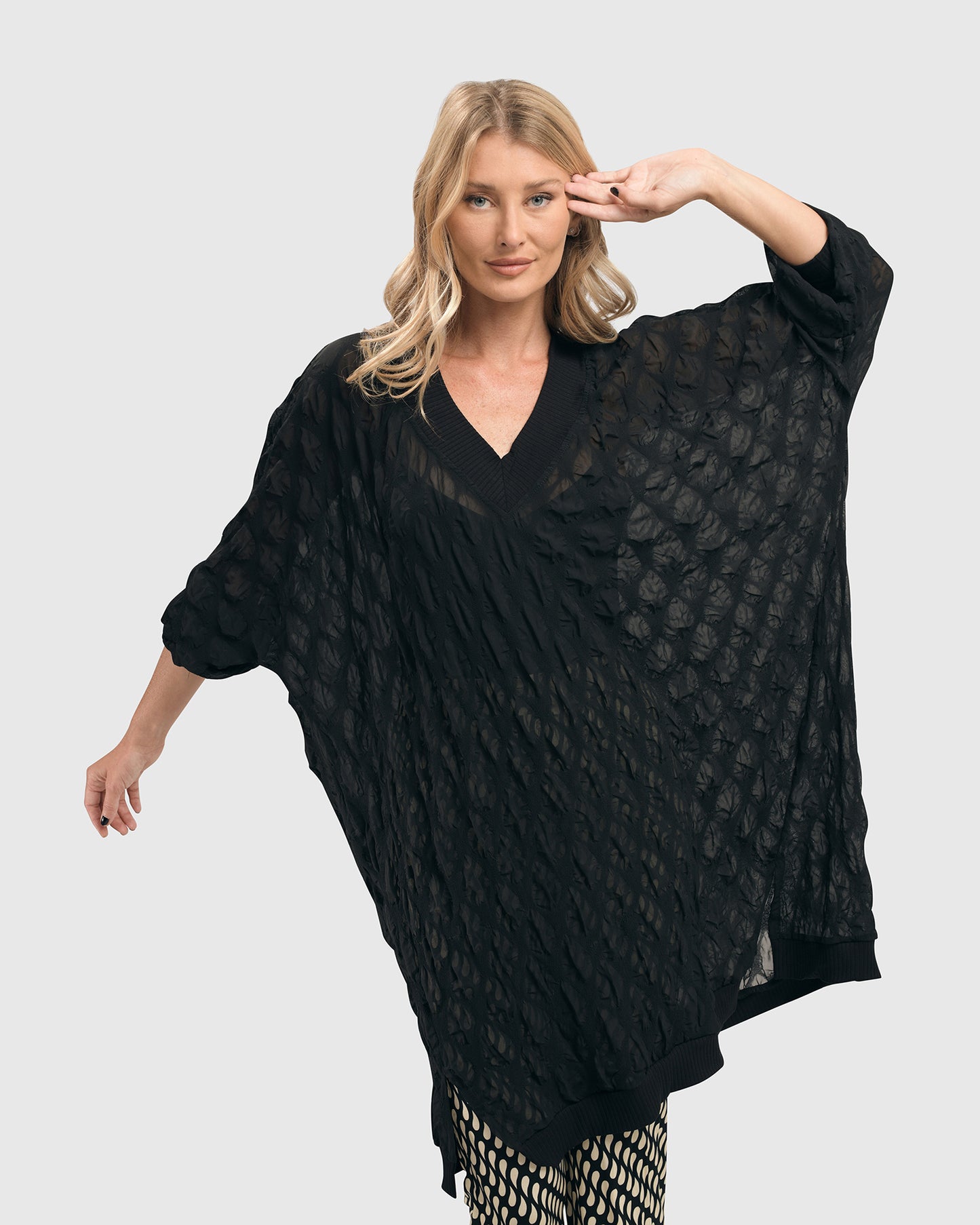Pucker Chiffon Tunic Top, Black by Alembika