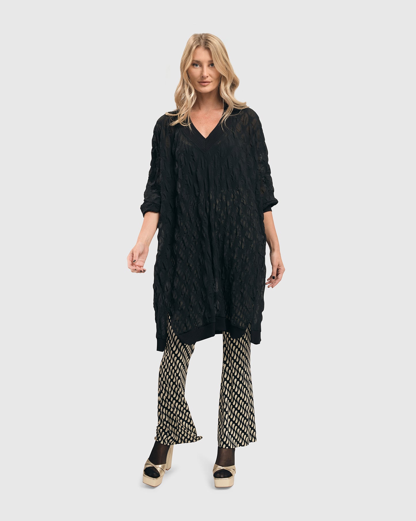 Pucker Chiffon Tunic Top, Black by Alembika