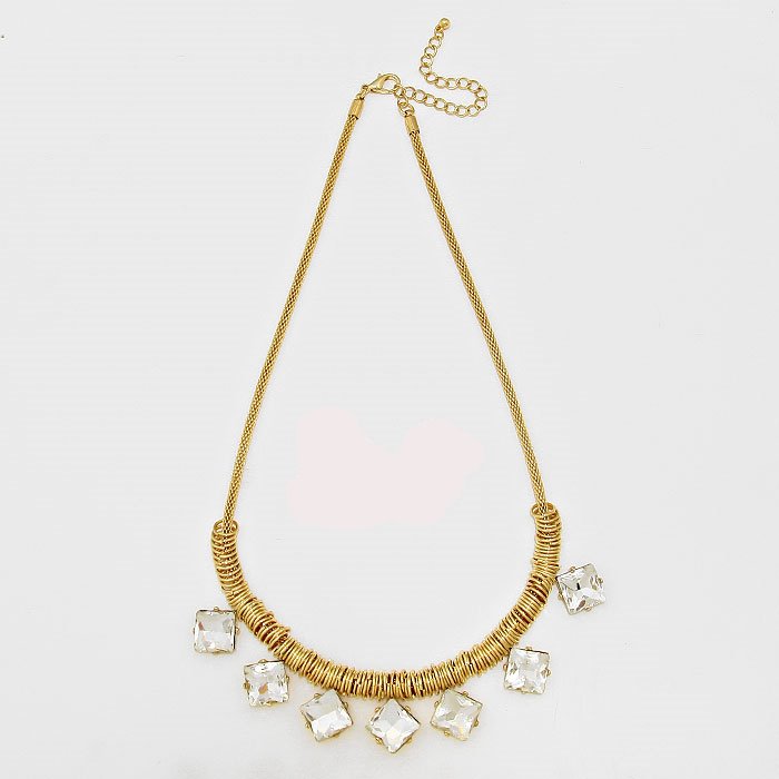 Square Crystal Rhinestone Collar Necklace