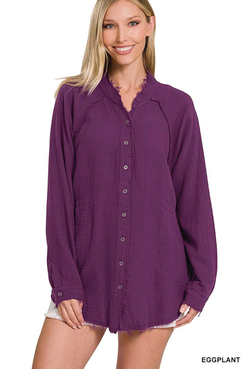 BUTTON DOWN RAW EDGE SHIRT by Vanilla