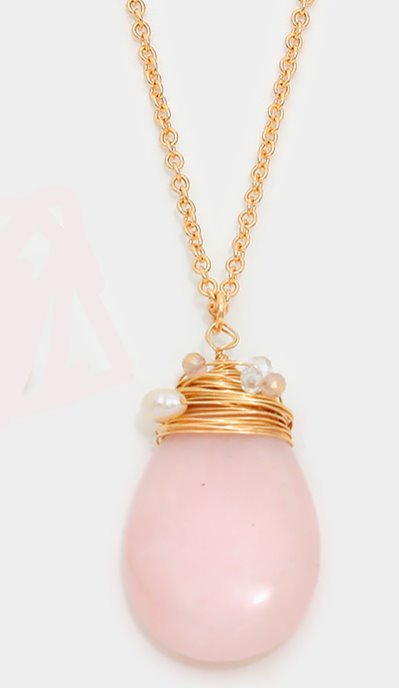 Natural Stone Droplet Pendant Long Necklace Rose Quartz