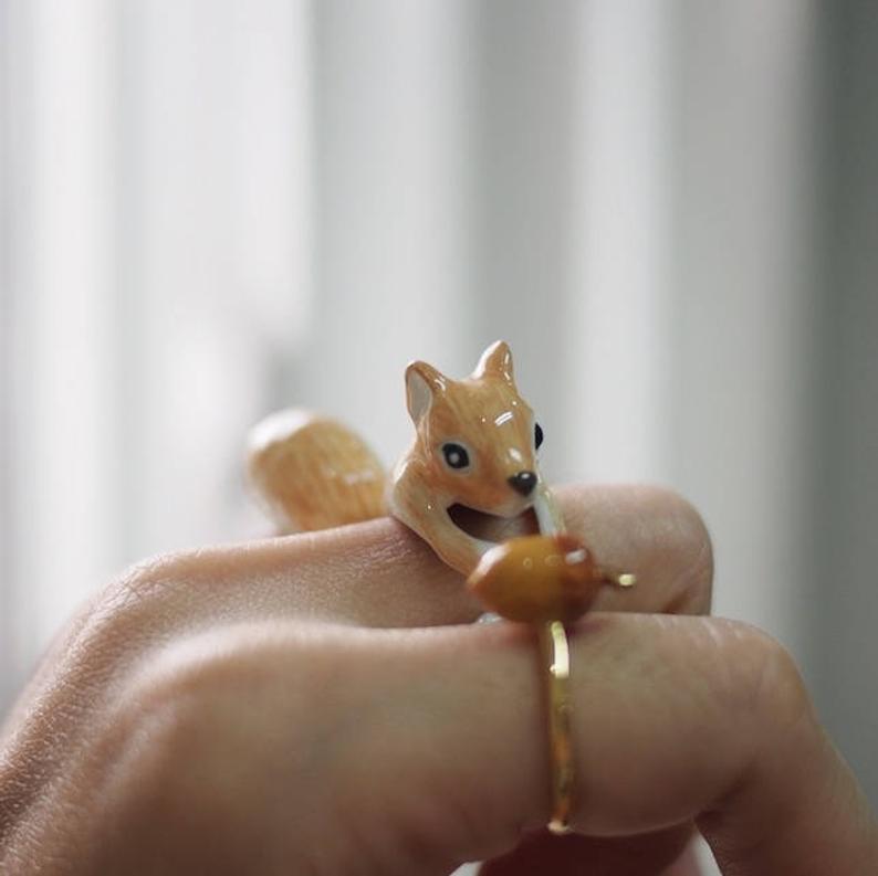 Enameled Animal Rings 3 Piece Set Squirrel