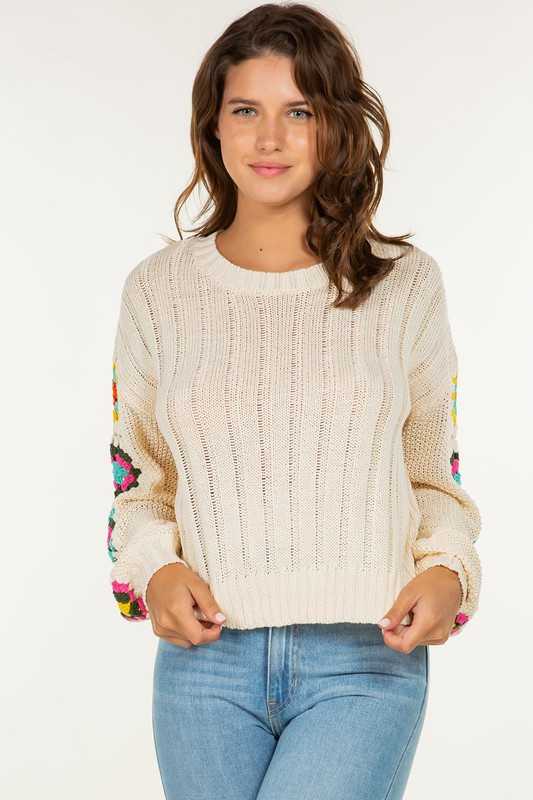 Floral Crochet Sleeve Sweater by Vanilla