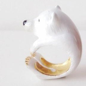 Enameled Animal Ring Single Polar Bear