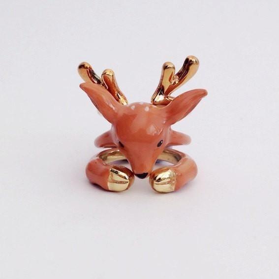 Enameled Animal Rings 3 Piece Set Deer