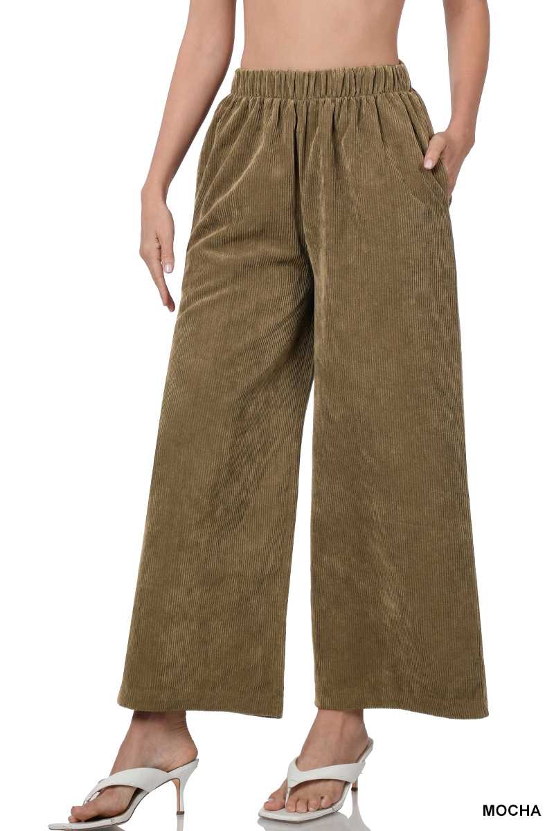 CORDUROY WIDE LEG PANTS WITH POCKETS by Vanilla