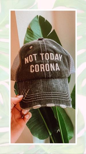 “Not Today Corona” Uni-Sex Distressed Trucker Hat