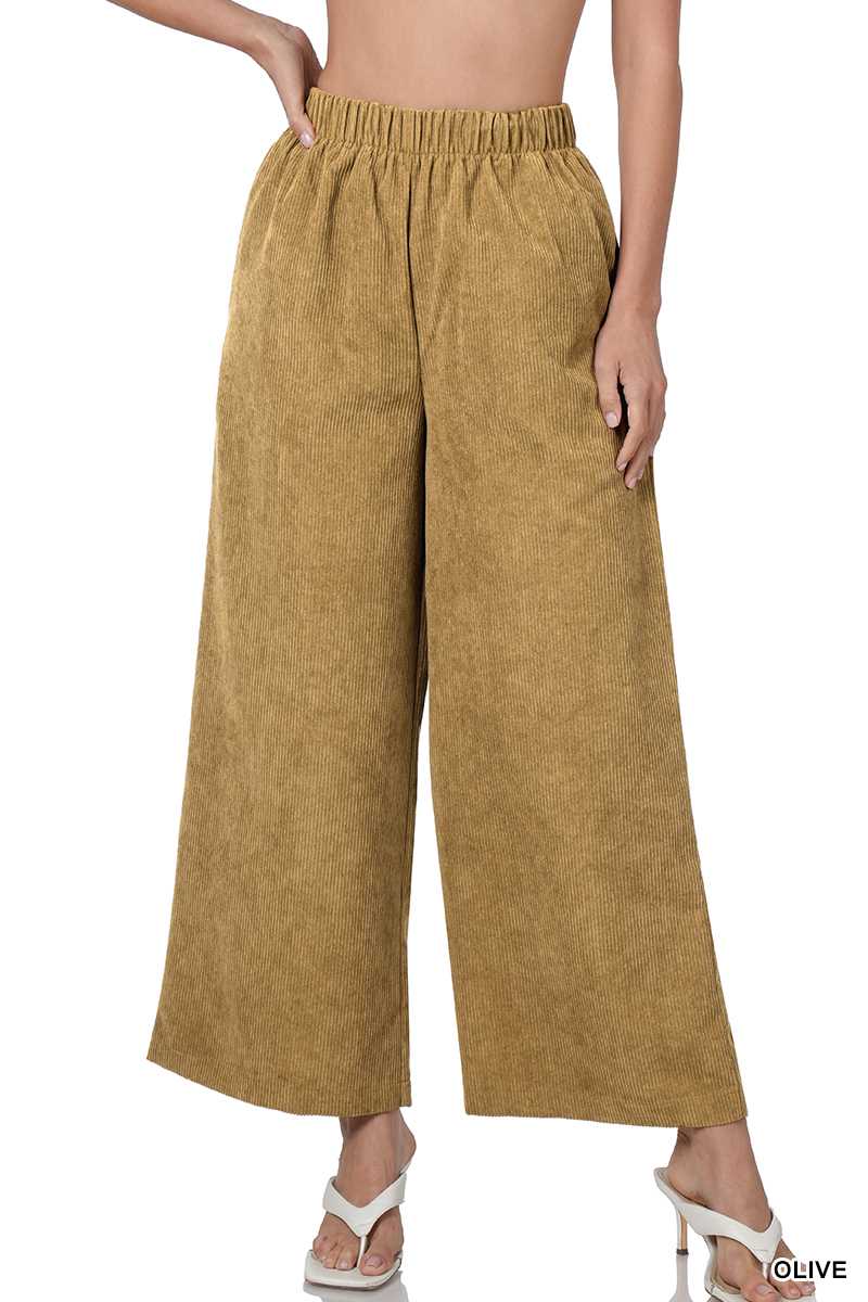 CORDUROY WIDE LEG PANTS WITH POCKETS by Vanilla